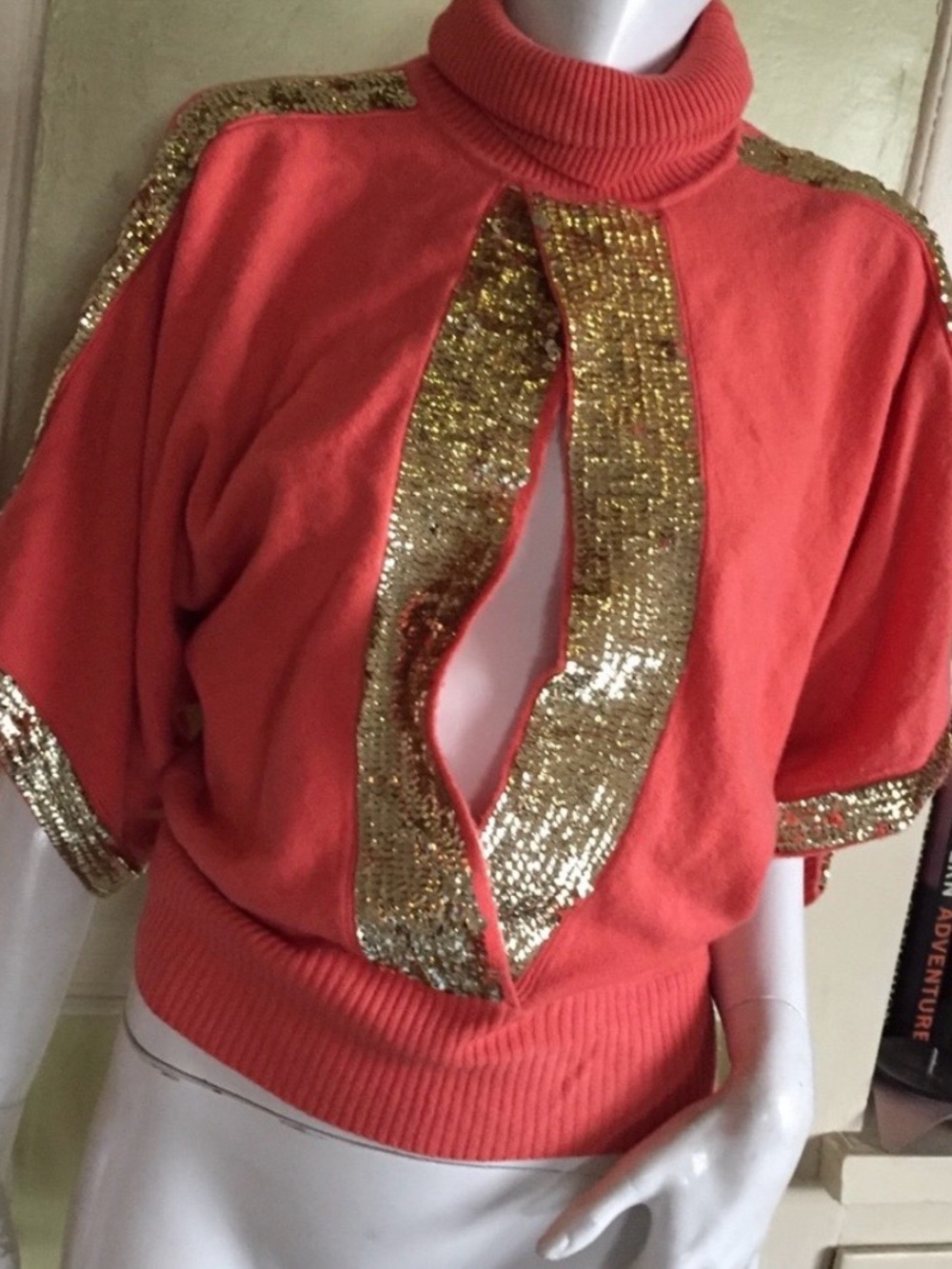 BEBE coral   & gold sequins